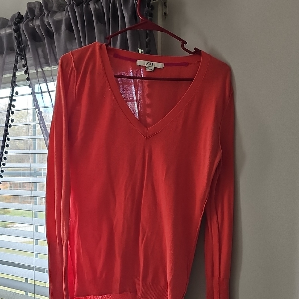Forever 21 Women's V-Neck Orange Long Sleeve Top